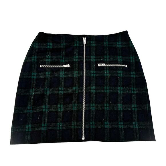 Madewell Tartan Zippered Plaid Checkered Skirt Green Navy Size 2 - Picture 1 of 6